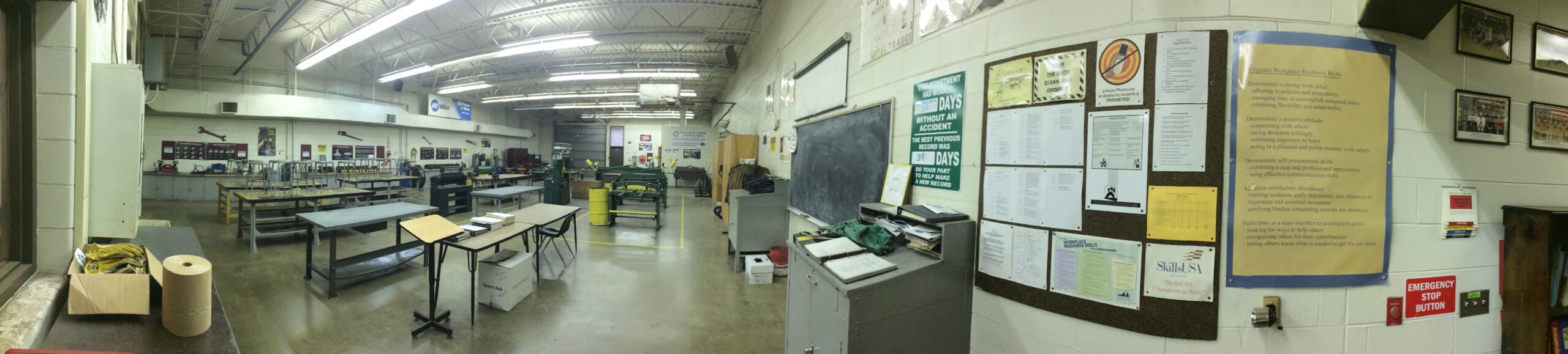 Panorama of the Metal Trades shop at the Spotsylvania Career and Technical Center