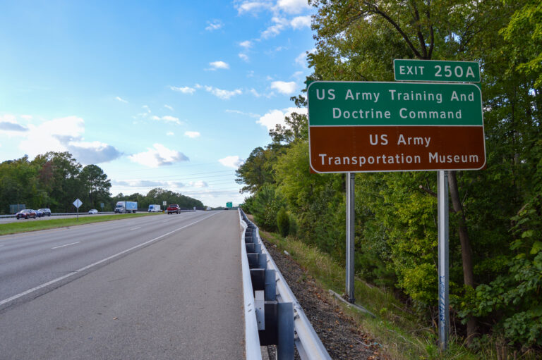 US Army Training and Doctrine Command/US Army Transportation Museum Sign - Interstate 64