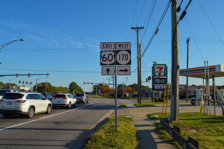 US Route 60 and VA State Route 170 Road Signs in Norfolk, Virginia