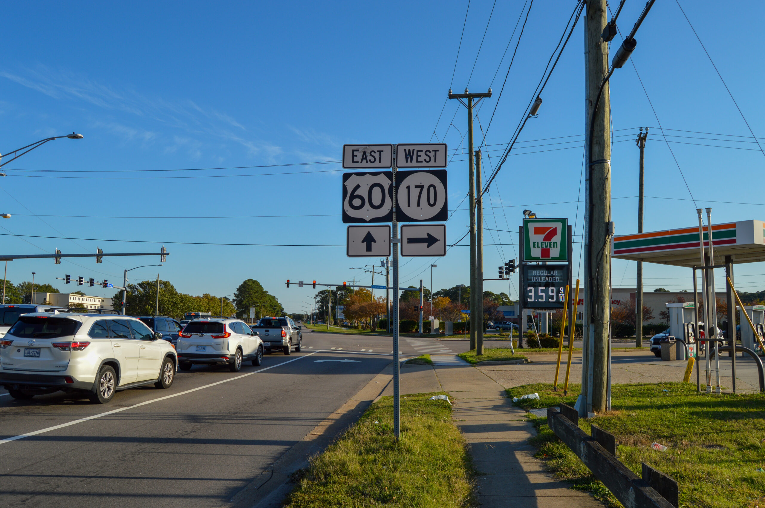 US Route 60 and VA State Route 170 Road Signs in Norfolk, Virginia
