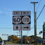 US Route 60 and VA State Route 170 Road Signs in Norfolk, Virginia