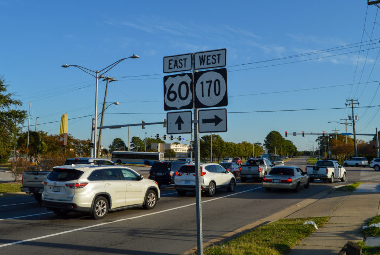 US Route 60 and VA State Route 170 Road Signs in Norfolk, Virginia