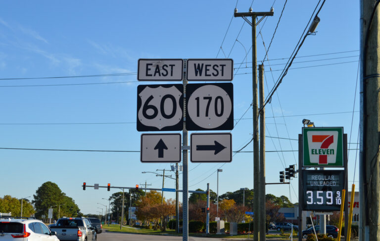 US Route 60 and VA State Route 170 Road Signs in Norfolk, Virginia
