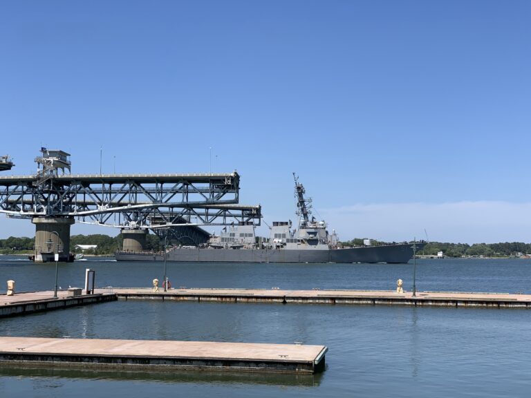 USS Arleigh Burke going through James P. Coleman Memorial Bridge